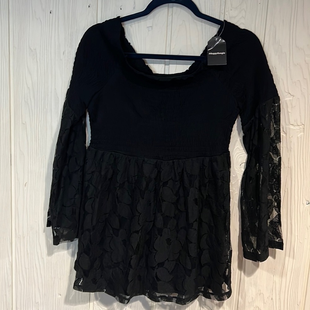 Cupio Lace Tunic Elastic Bodice Long Sleeve Top Large NWT